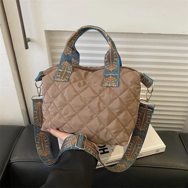 Sac à main à large ceinture pour femmes, automne/hiver, espace losange, sac à bandoulière en coton, grande capacité, fourre-tout de Shopping assorti