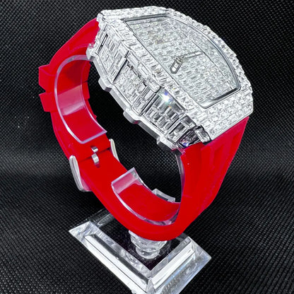Montre-bracelet à Quartz pour hommes, marque de luxe, nouvelle collection créative, carrée, diamant scintillant, bracelet en caoutchouc, grand visage, cadeau, 2024