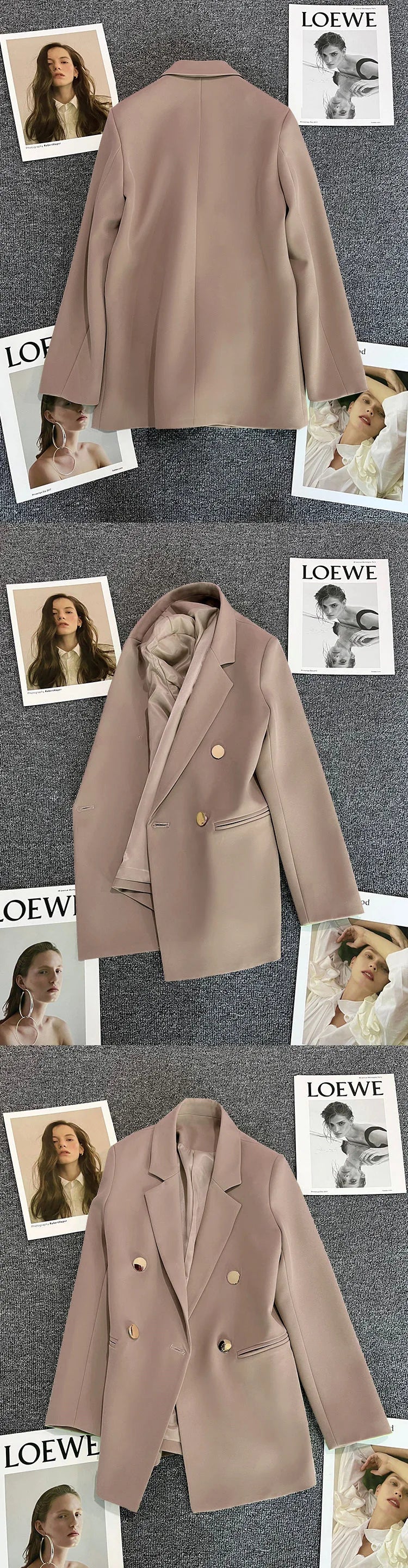 Couleur bonbon OL Blazer printemps automne cranté à manches longues Double boutonnage bouton en métal mince poche Blazer manteaux ZXFS-S602