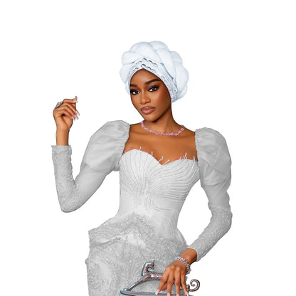 Couvre-chef africain Auto Gele déjà fabriqué, Turban brillant pour femmes, Hijab nigérian tressé, couvre-chef pour fête de mariage