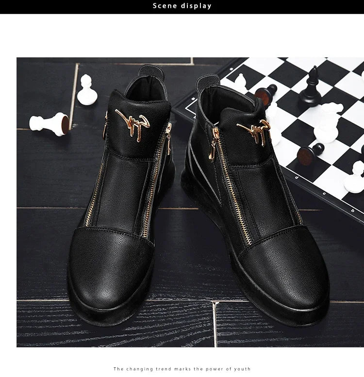 High Top Casual Shoes for Men Brand Ankle Boots Fashion White Men Skateboard Shoes Luxury Platform Sport Shoes Leather Men Boots