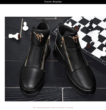 High Top Casual Shoes for Men Brand Ankle Boots Fashion White Men Skateboard Shoes Luxury Platform Sport Shoes Leather Men Boots