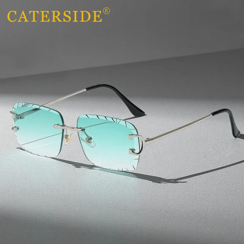 CATERSIDE lunettes de soleil carrées sans monture hommes Cupronickel mode Punk dégradé lunettes de soleil Vintage à la mode petite monture lunettes UV400