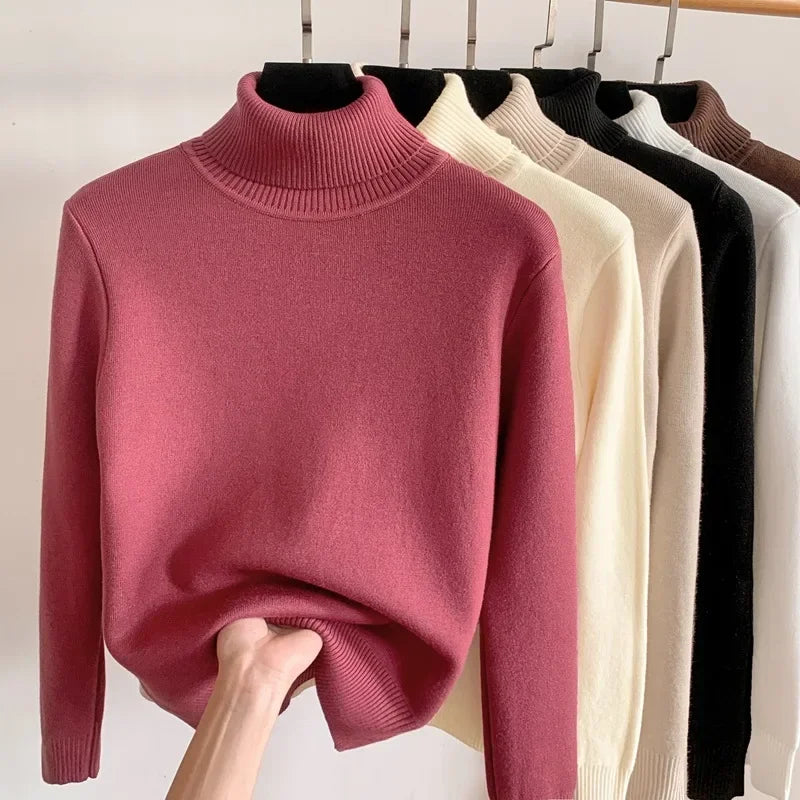 Pull à col roulé rembourré pour femme, chemise à fond, sous-vêtement document solide, pulls en Y, chaud, automne, hiver