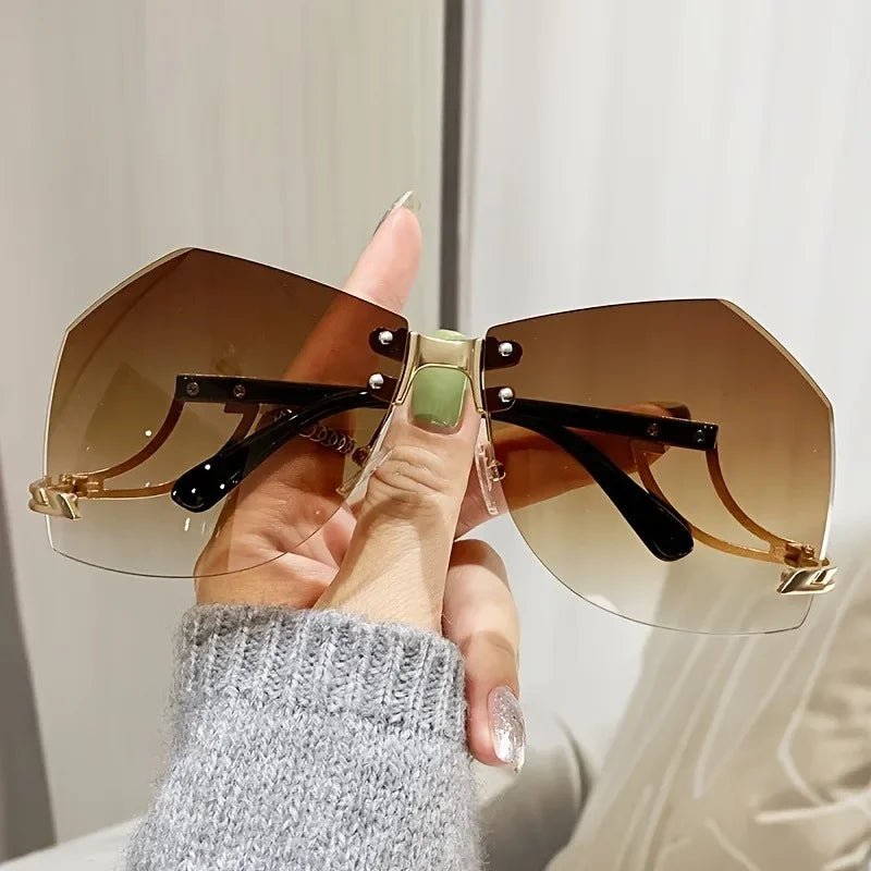 Lunettes de soleil sans bords irrégulières pour femmes, monture en alliage de styliste, surdimensionnées, dégradées, mode féminine, nuances claires, nouvelle collection 2025