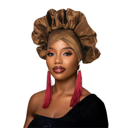 Nouveau bonnet Turban à volants pour femmes, couvre-chef en soie brute africaine, automne, Nigeria, Gele de mariage, bandeau de fête, couvre-chef pour dame
