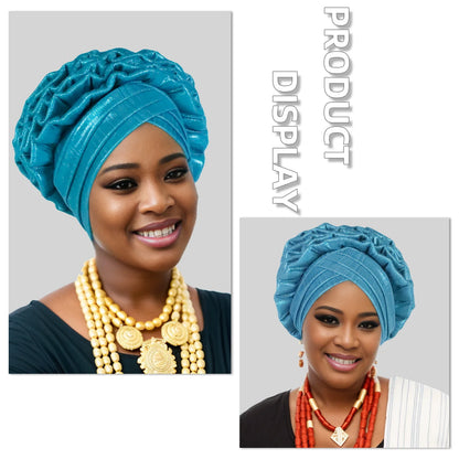 Turban Africain à Volants et artificiel astiques pour Femme, Couvre-chef de Mariage, Cravate de Sauna, Équipement de ix, Chapeau, Nigeria