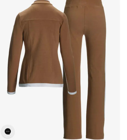 Ensemble deux pièces décontracté pour femmes, nouvelle mode, couleur unie, élégant, Slim, Simple, fermeture éclair, haut, pantalon de survêtement droit, automne et hiver