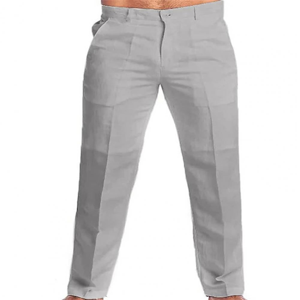 Pantalon en lin décontracté pour hommes, avec poches sur pied, couleur unie, blanc, gris, grande taille 3xl, élégant, mode, survêtement, Streetwear, 2023