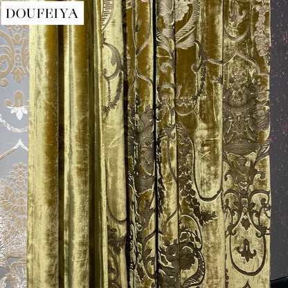 Rideaux occultants de luxe en feuille de velours de soie, estampage doré, pour salon, chambre à coucher, salle à manger, Nature, taille verticale personnalisée, Tulle blanc