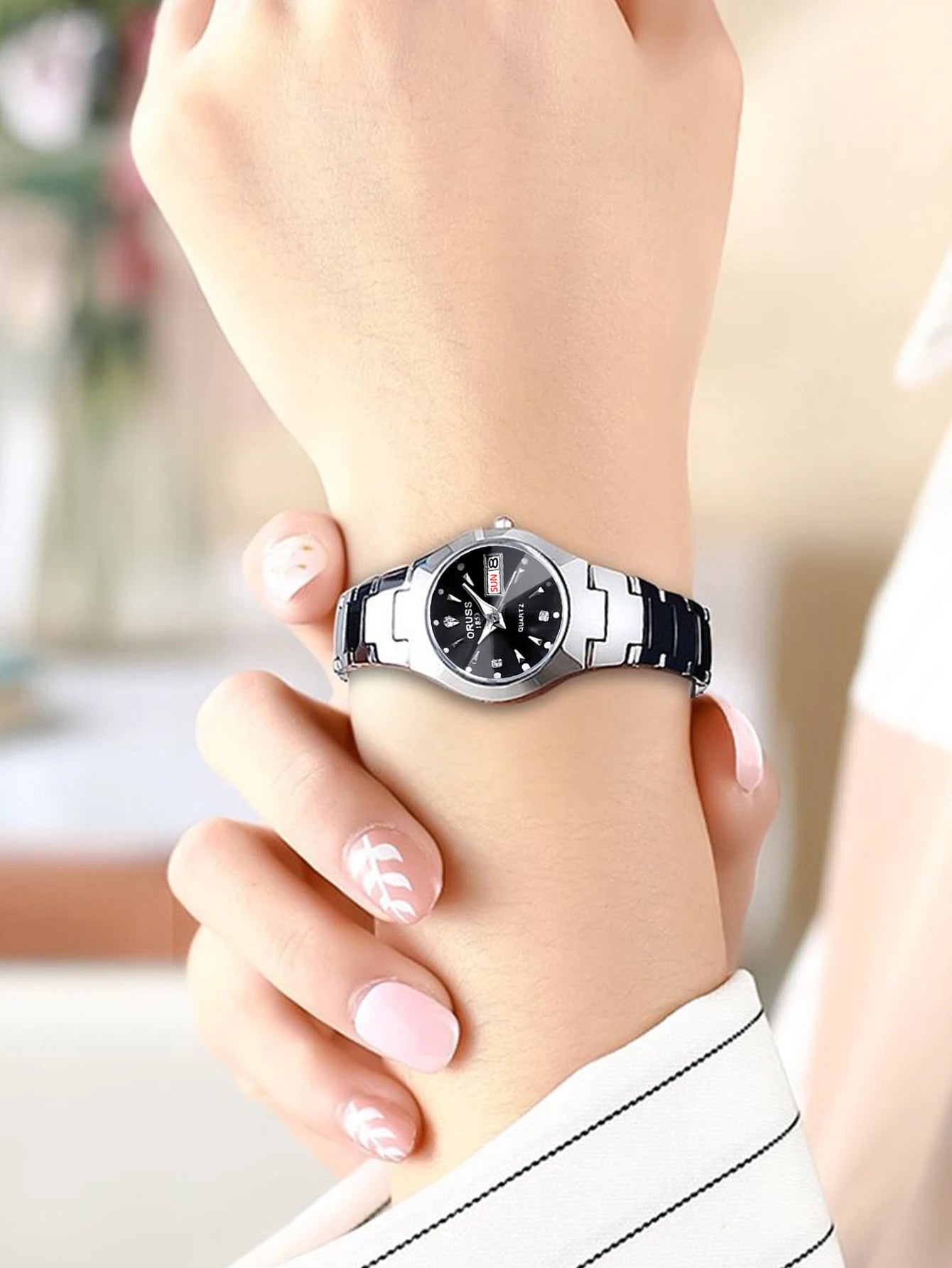 ORUSS-Montre de couple étanche pour hommes et femmes, quartz, acier inoxydable, date, semaine, horloge, cadeau pour amoureux, mode décontractée