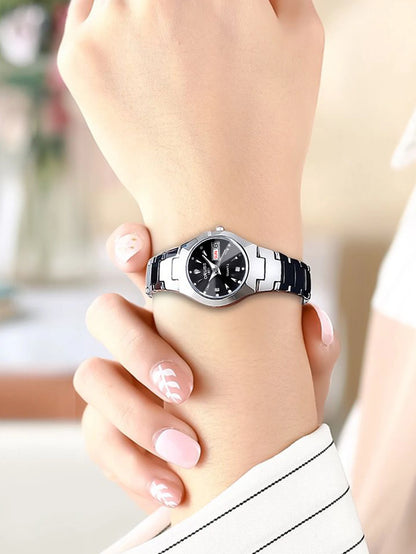 ORUSS-Montre de couple étanche pour hommes et femmes, quartz, acier inoxydable, date, semaine, horloge, cadeau pour amoureux, mode décontractée