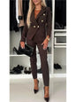 Mode Double boutonnage à manches longues costume ensemble femmes nouveau automne hiver coupe ajustée petite jambe pantalons longs femme bureau 2 pièces ensemble