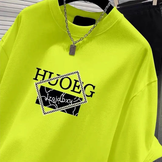 T-shirt à manches courtes en pur coton de style européen pour femmes, vêtements d'été décontractés, haut imprimé à col rond, pull basique pour femme