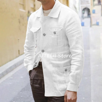 Blazers pour homme costume vestes lin léger décontracté quatre poches revers hommes veste simple boutonnage costumes mode Blazer vêtements