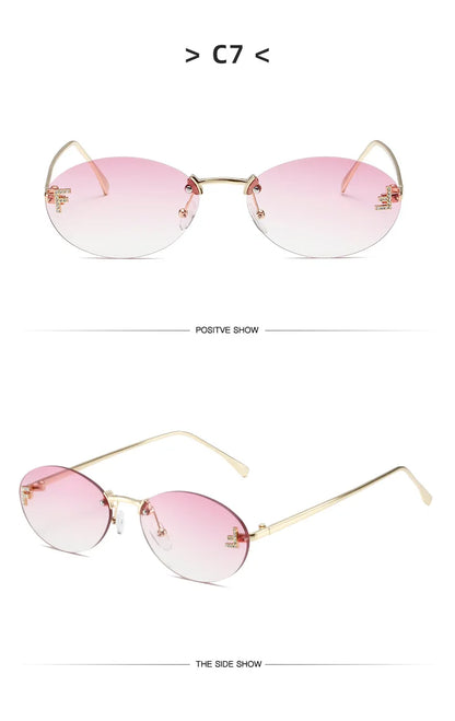 Lunettes de soleil noires sans bords avec petite lettre ovale en diamant «F» pour femmes, marque de luxe, monture métallique, lunettes de soleil Unsiex, nuances élégantes UV400