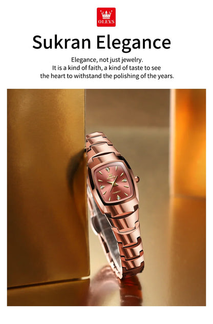 OLEVS-Montre de couple en acier au tungstène Tonneau pour hommes et femmes, marque de luxe, montre à quartz pour amoureux, montre-bracelet étanche, 7006