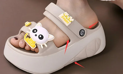 Nouveau 6 cm pantoufles chat à talons hauts femme polyvalent kitty sandale sabots femmes grosses diapositives chaussures dames rose plate-forme EVA pantoufles