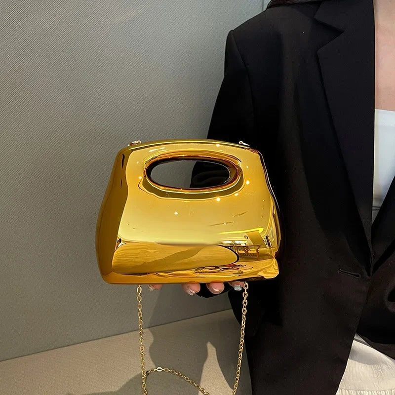 Sac à main hobo en acrylique doré pour femme, sac à main de plage transparent, sac à main de soirée, poignée supérieure ronde, fête de mariage, designer de luxe