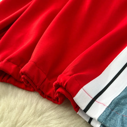 Ensemble pantalon deux pièces pour femmes, col rond, assorti, sweat-shirt, hauts, jambes larges, pantalons longs, décontracté, ample, taille élastique, Denim