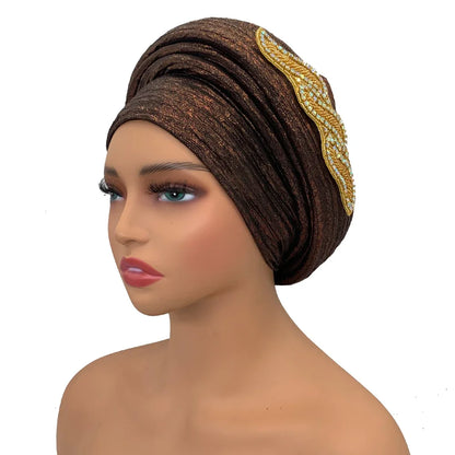 Turban Africain à la Mode pour Femme, Couvre-Chef, Équipement de Sauna, Mariage Nigérian