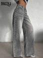 BKQU gris Vintage Baggy jean femme Streetwear taille haute Y2K jambe large Denim pantalon ample femme Hip Hop pantalon américain années 2000