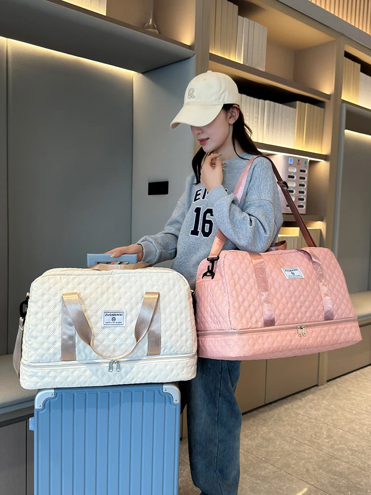 Sac de voyage léger en latex rhombique, sac de rangement portable de grande capacité pour le sport et le fitness, sac de week-end de nuit