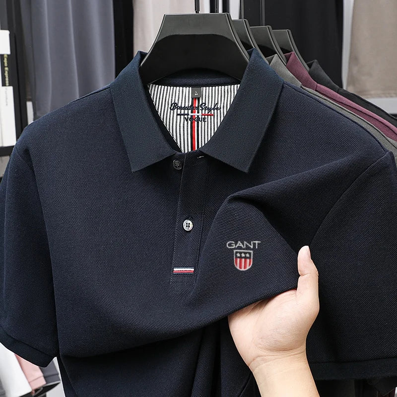 Polo d'été brodé de haute qualité pour hommes, chemise à manches courtes en pur coton respirant et décontracté pour affaires