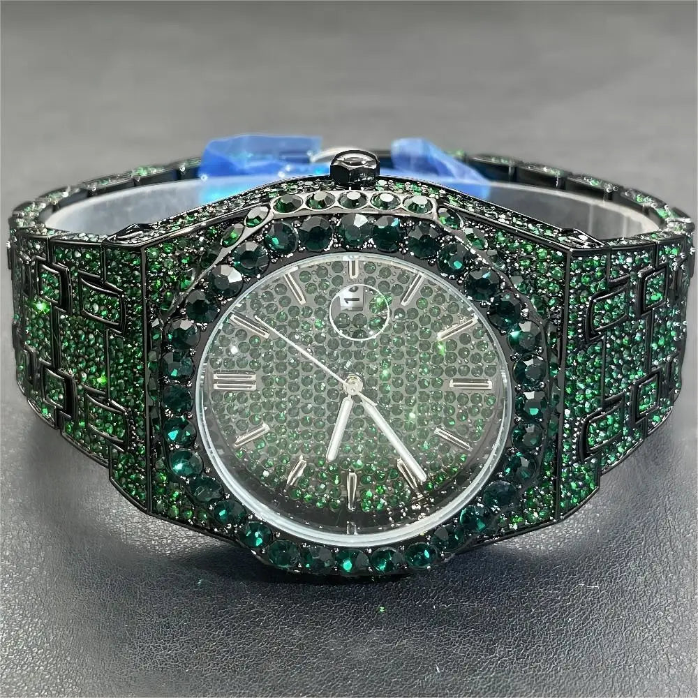 2024 Hip Hop hommes montres à quartz MISSFOX automatique Date glacé montre-bracelet mode bleu diamant bijoux montre pour homme livraison gratuite