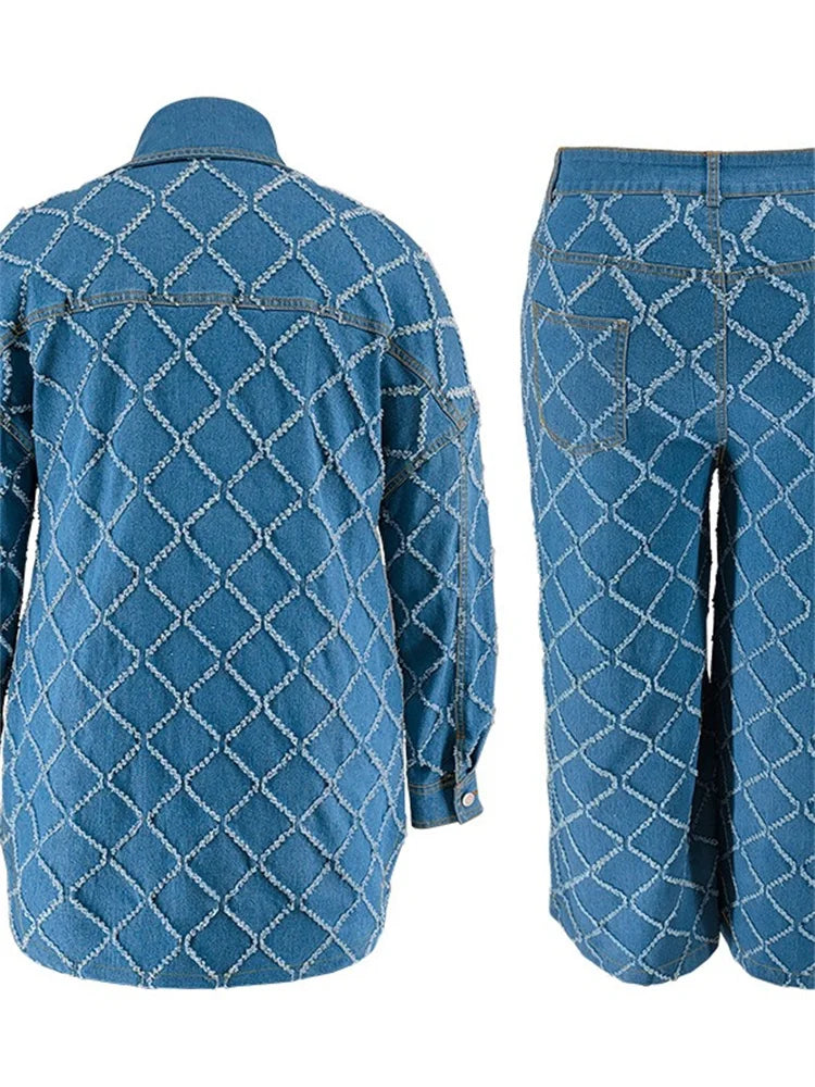 Wmstar grande taille Denim deux pièces ensembles femmes automne vêtements imprimer à manches longues hauts pantalons nouveaux costumes assortis en gros Dropshopping