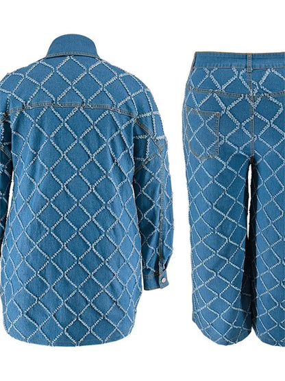 Wmstar grande taille Denim deux pièces ensembles femmes automne vêtements imprimer à manches longues hauts pantalons nouveaux costumes assortis en gros Dropshopping