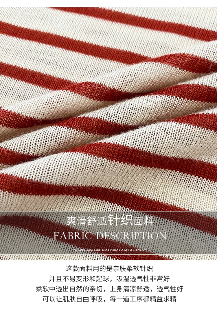 2025 hauts à rayures femmes tricoté col rond été imprimé à manches courtes décontracté Simple sauvage T-Shirt