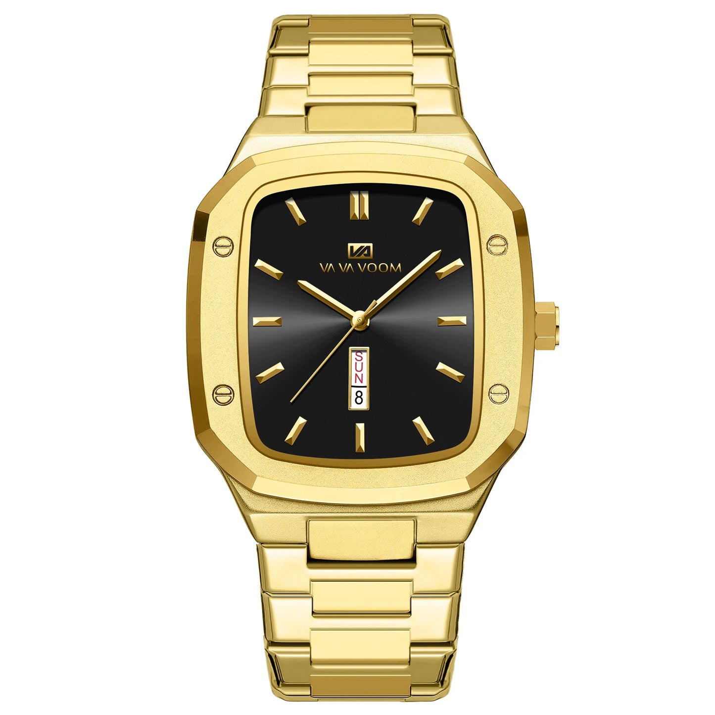 2024 Nouveaux hommes montre mode carré bracelet en acier inoxydable bleu or 3Bar Quartz semaine calendrier simulé affaires sport montre-bracelet