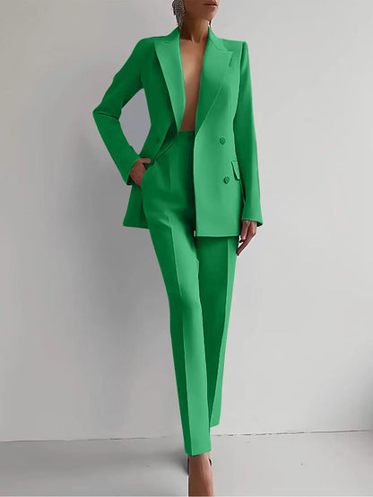 Printemps décontracté à manches longues costume ensemble automne élégant bureau dame solide mince hauts Blazer pantalon deux pièces ensembles femmes tenue 2025