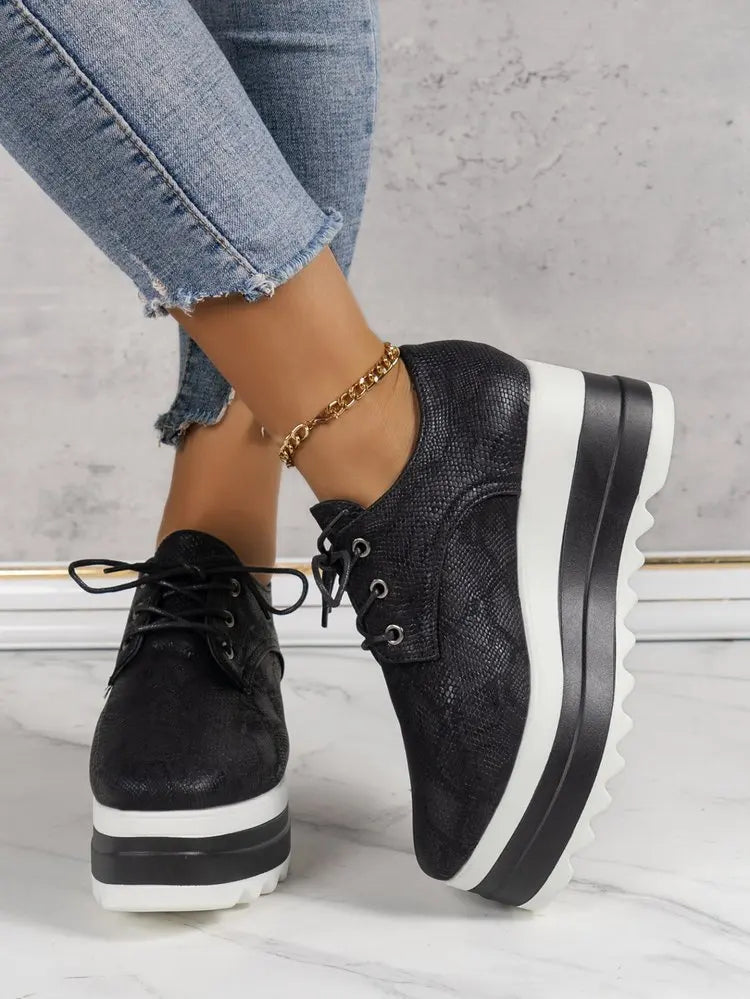 Chaussures à plateforme à talons compensés pour femmes, chaussures d'extérieur décontractées à lacets, baskets confortables à talons hauts, semelle optique de rencontre basse