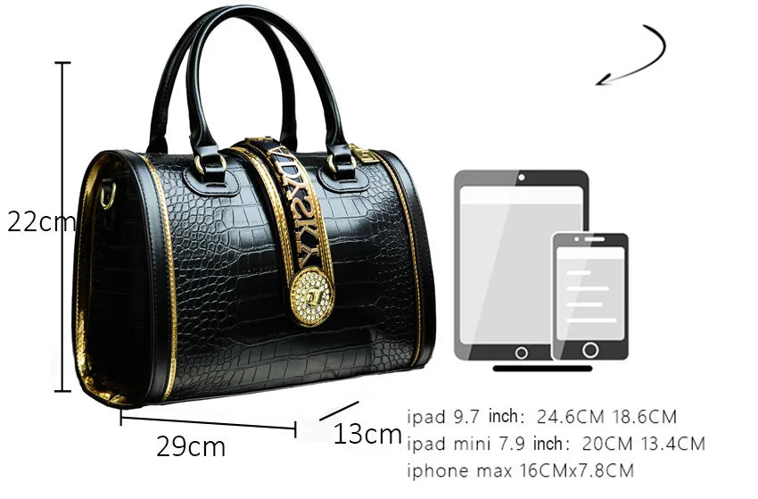 Sac à bandoulière classique rétro pour femmes, sac à main Boston Crocodile en relief, décoration de lettres, sac à poignée supérieure de haute qualité