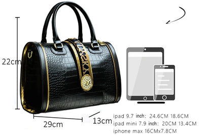 Sac à bandoulière classique rétro pour femmes, sac à main Boston Crocodile en relief, décoration de lettres, sac à poignée supérieure de haute qualité