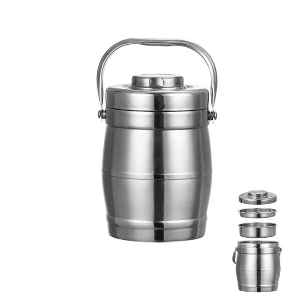 Boîte à lunch thermique étanche de grande capacité, thermos alimentaire en acier inoxydable, poignée pliable, pot isolé durable, travailleurs