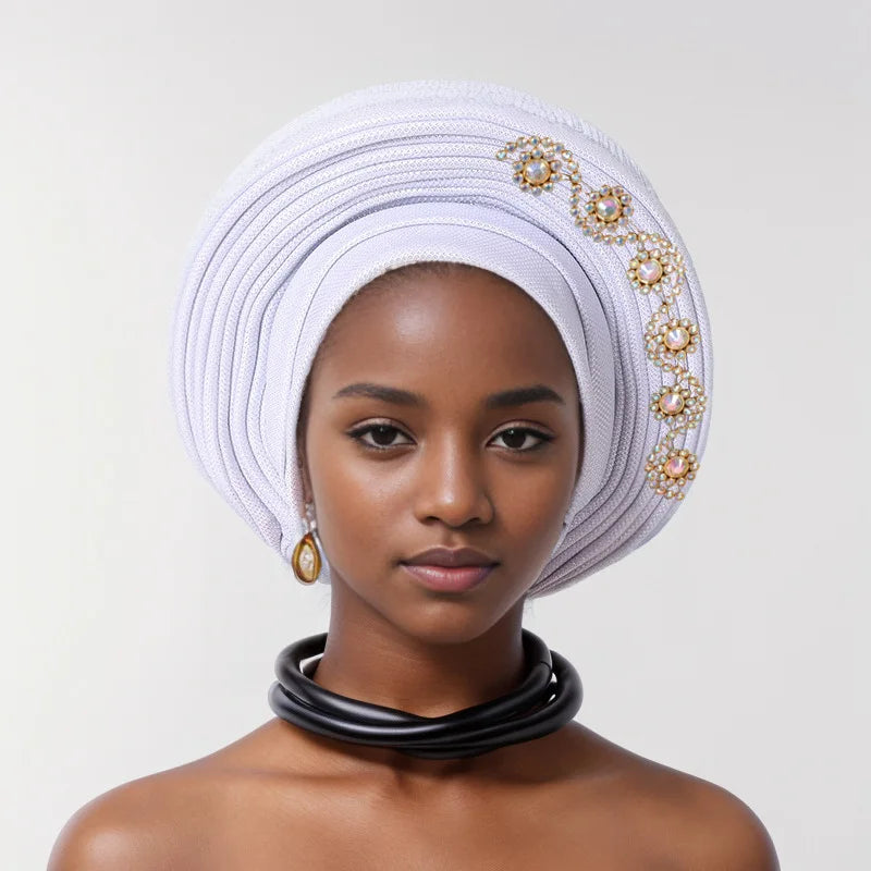 Geles de mariage nigérian, couvre-chef africain, Turbans Auto Gele pour femmes, tissu Aso Oke, couvre-chef musulman, couvre-chef féminin