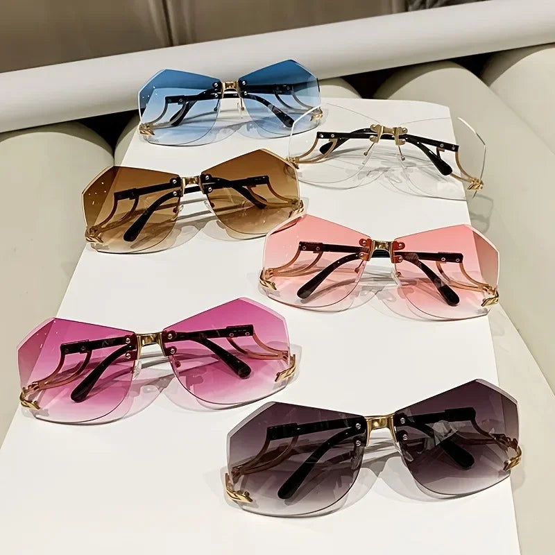 Lunettes de soleil sans bords irrégulières pour femmes, monture en alliage de styliste, surdimensionnées, dégradées, mode féminine, nuances claires, nouvelle collection 2025