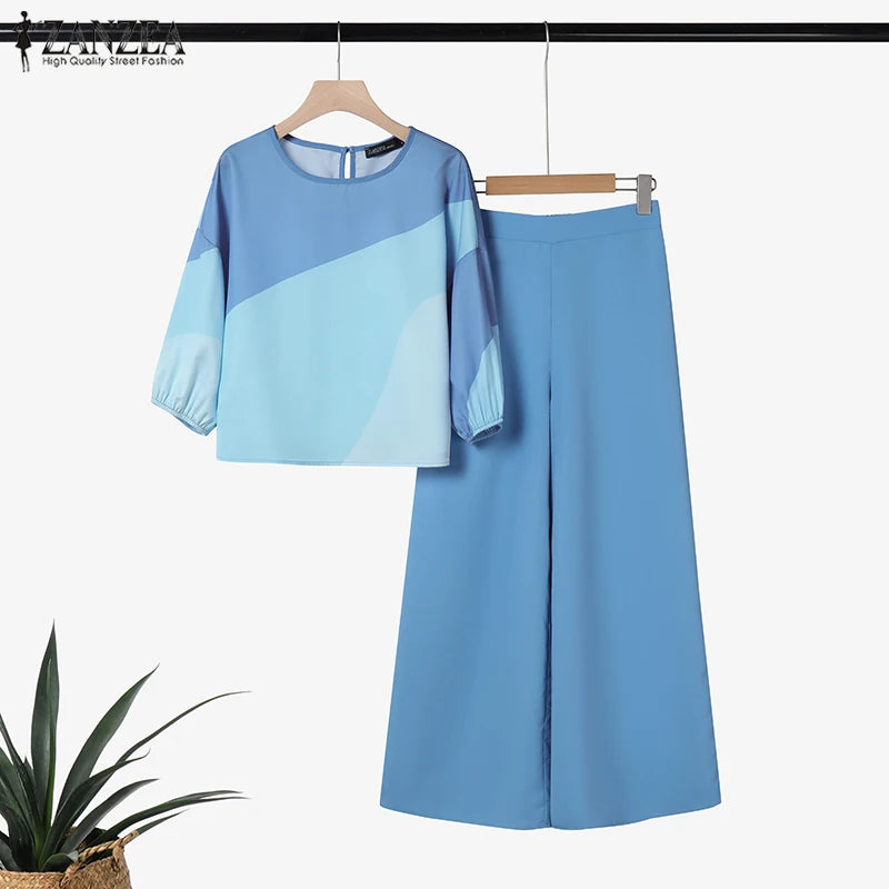 BERAKAH SUPRÊME – ensemble pantalon d'été 2 pièces pour femmes, tenues à la mode, manches 3/4, chemisier imprimé, pantalon, costume de travail décontracté, survêtements assortis
