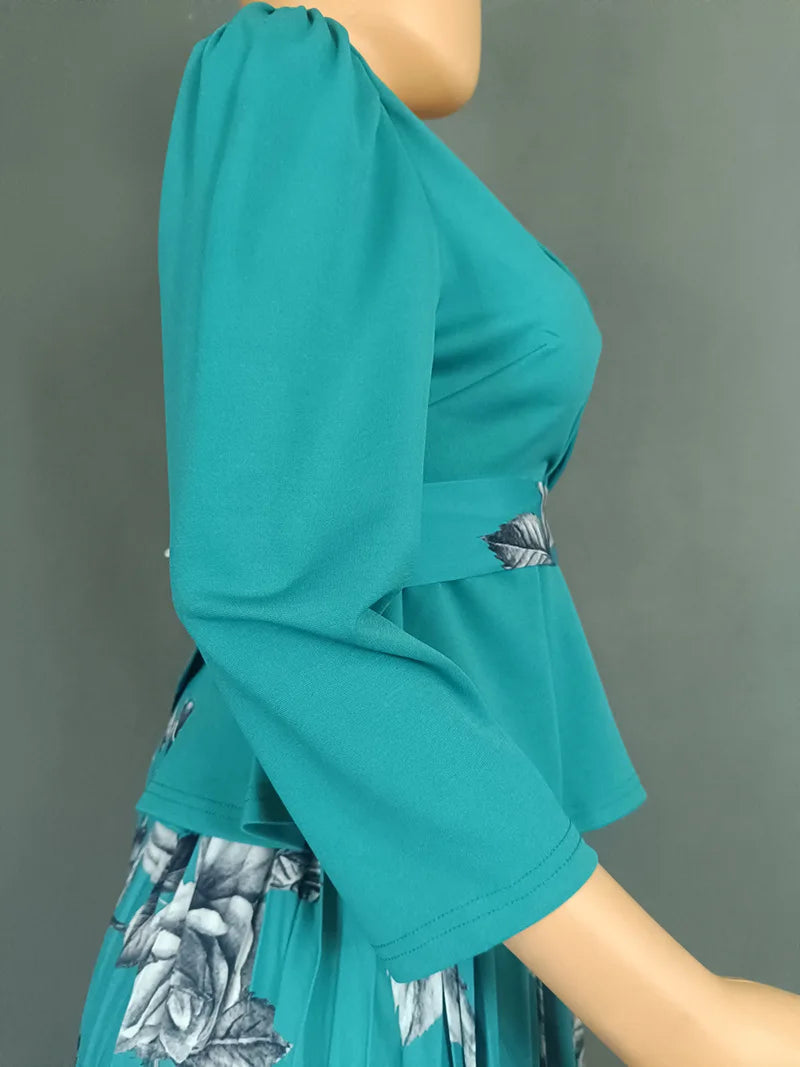 Vêtements africains 2 pièces pour femmes, mode d'été, demi-manches, col en v, haut imprimé en Polyester, jupe longue, ensembles assortis, 2025