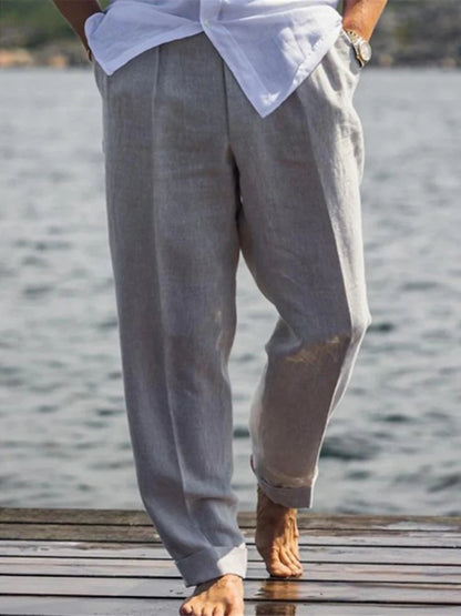 Pantalon en lin ample et respirant pour hommes, décontracté, pour loisirs quotidiens, confortables, fins, à la mode, couleur unie, printemps été