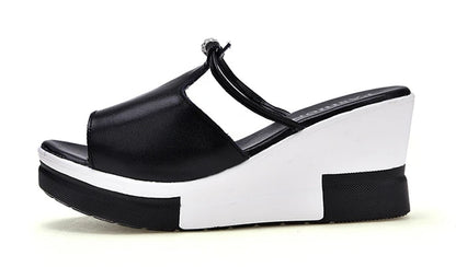 Pantoufles d'été pour femmes, tongs à fond épais, sandales décontractées à talons hauts pour dames