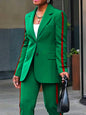 Freeacy 2025 nouveau Blazer décontracté pour femmes manteau Blazer vert à rayures latérales et pantalon taille haute vêtements de banlieue féminins
