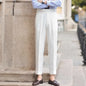 BS Vintage taille haute hommes décontracté pantalon droit Smalltrousers affaires britanniques Paris boucle blanc pantalon Long