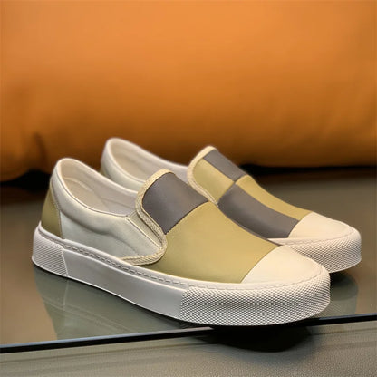 Printemps nouveaux hommes en cuir à semelles épaisses simples et à la mode couleur bloqué chaussures décontractées