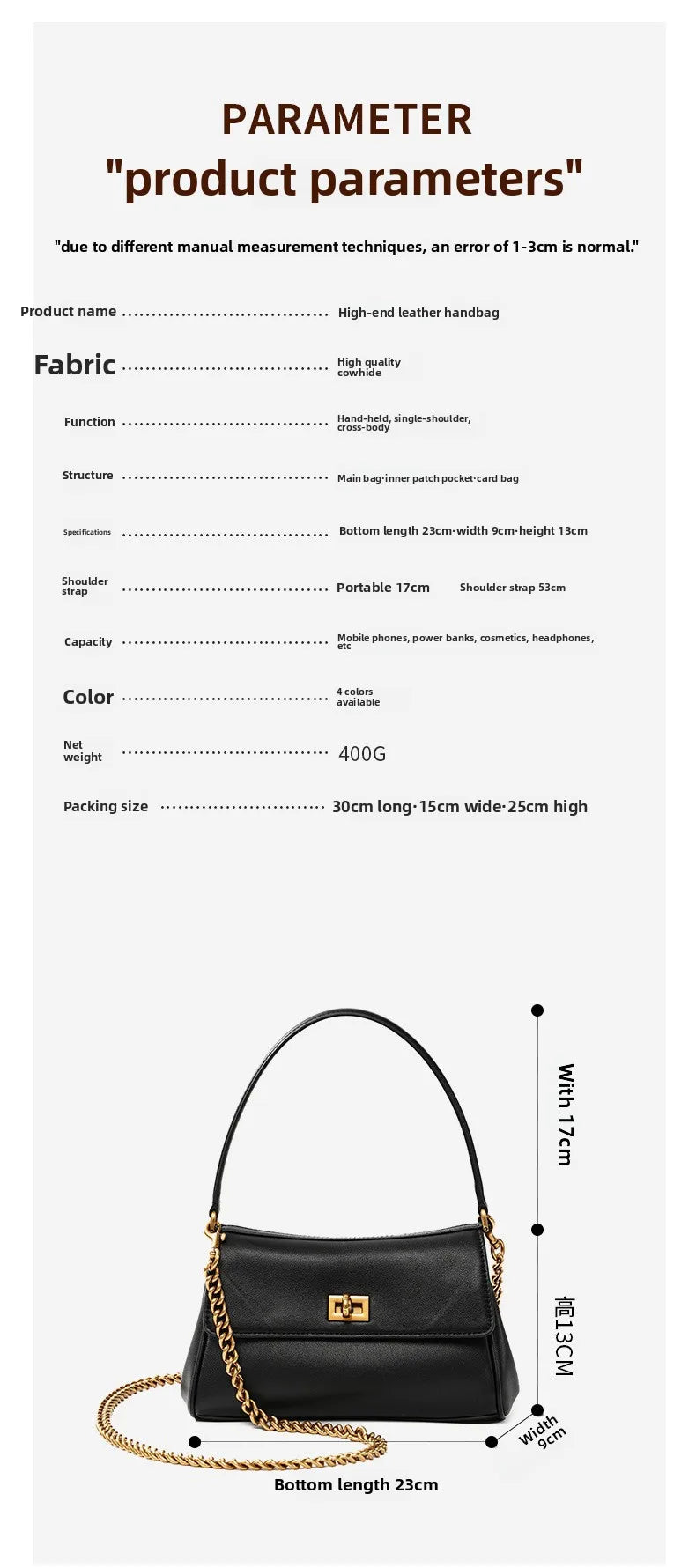 Sac à bandoulière en cuir de vache pour femmes, avec chaîne, petit Design, sac à main haut de gamme pour employés de bureau, accessoire de mode à bandoulière unique