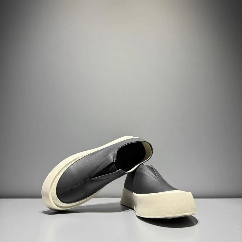 Hommes respirant mode personnalité en cuir véritable bas plate-forme mocassins marche hommes haute rue confortable sans lacet chaussures