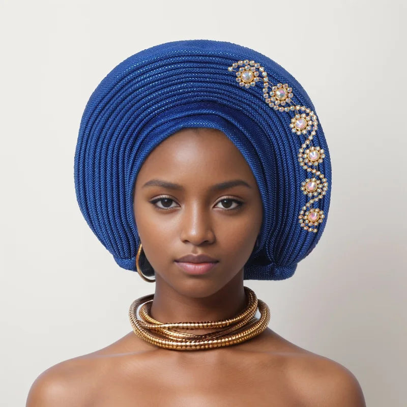 Geles de mariage nigérian, couvre-chef africain, Turbans Auto Gele pour femmes, tissu Aso Oke, couvre-chef musulman, couvre-chef féminin